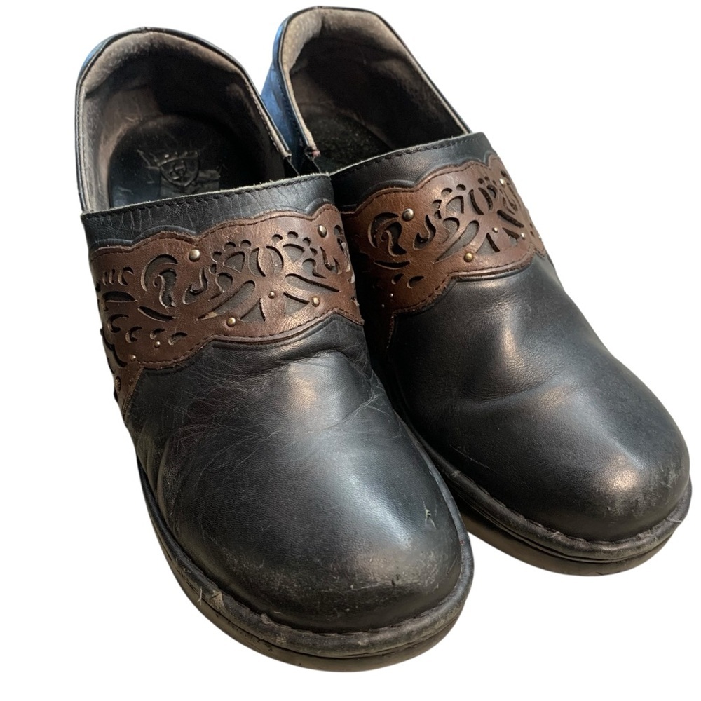 ARIAT Leather Clogs Black & Brown Embossed Western Slip-Ons – Size 9